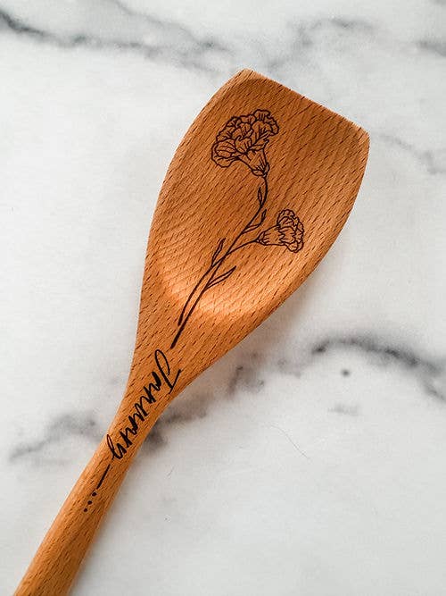 Wood & Ash - Wholesale Kitchen Spoon - Birth Flower Wooden Cooking Spoons0