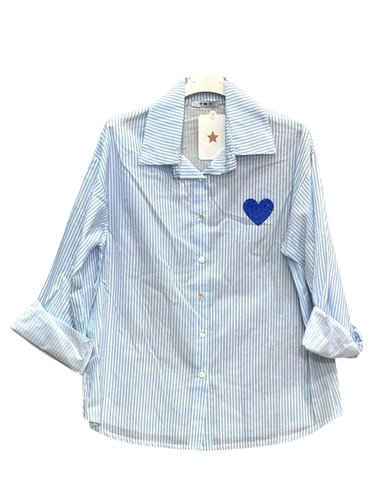 Moonsun - Vendita all'ingrosso Camicia button down - Donna - Camicia a righe in cotone con stampa a cuore1