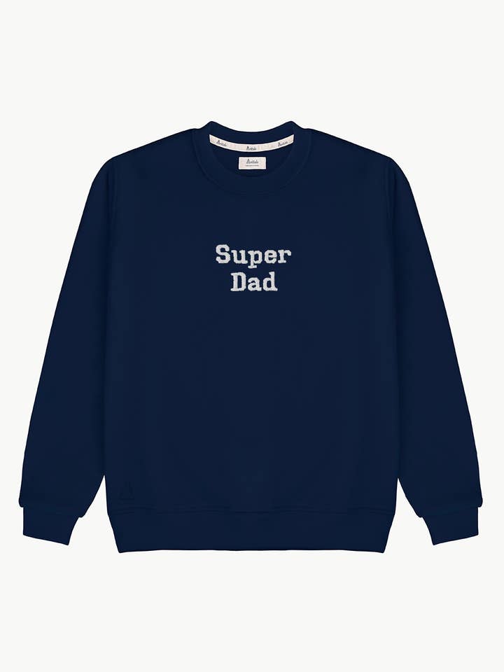 MARINEBLAUWE SWEATER | BORDUURSEL "SUPER DAD" voor wholesale door Anitials