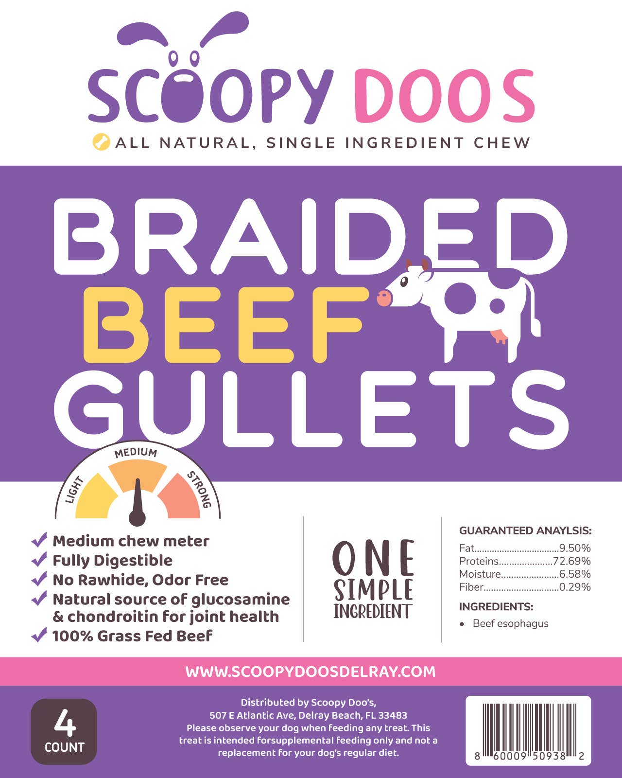 Scoopy Doos - Wholesale Pet Treats - Dog - Beef Gullet Braid - 4 Pack UPDATE1