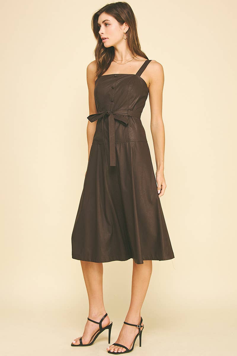 PINCH - Wholesale Dress - Women's - PU LEATHER BUTTON DETAILED MIDI DRESS - 6234D9