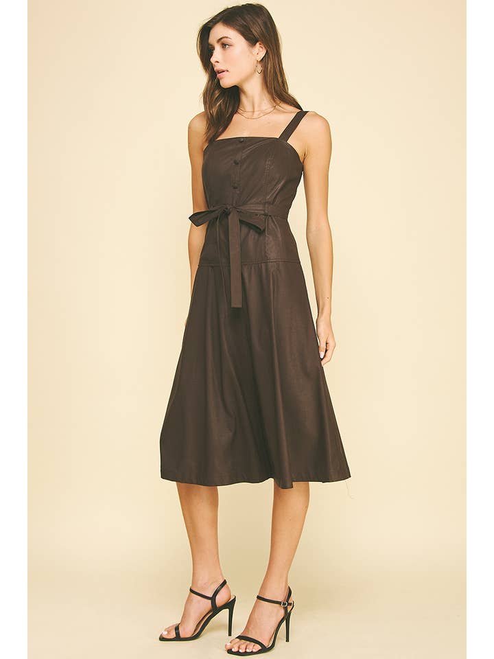 PINCH - Wholesale Dress - Women's - PU LEATHER BUTTON DETAILED MIDI DRESS - 6234D9