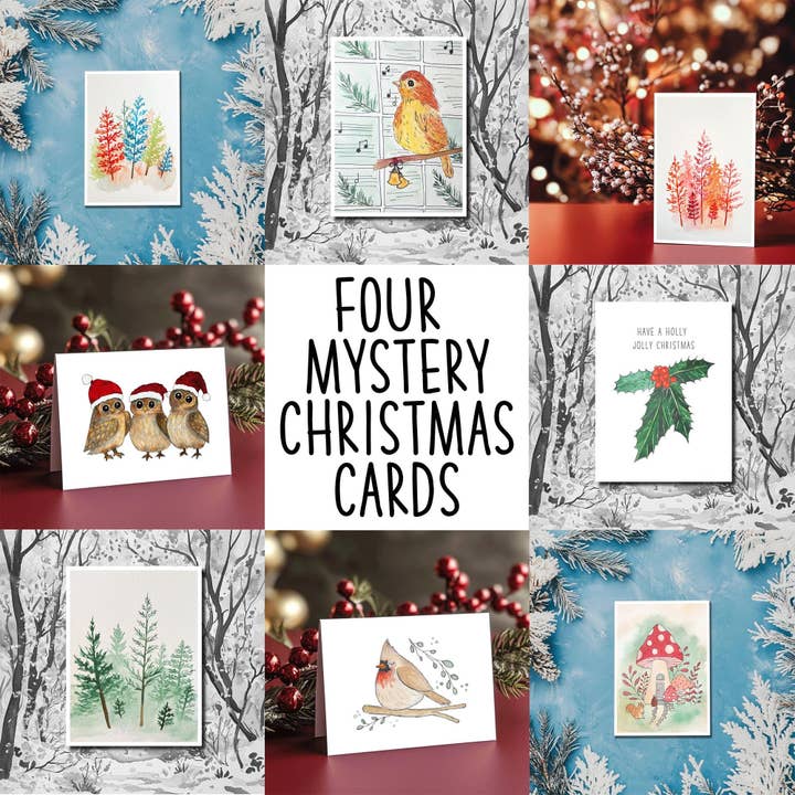 Mystery Christmas Cards 4-Pack Handmade with Envelopes for wholesale by Capstone Artistry