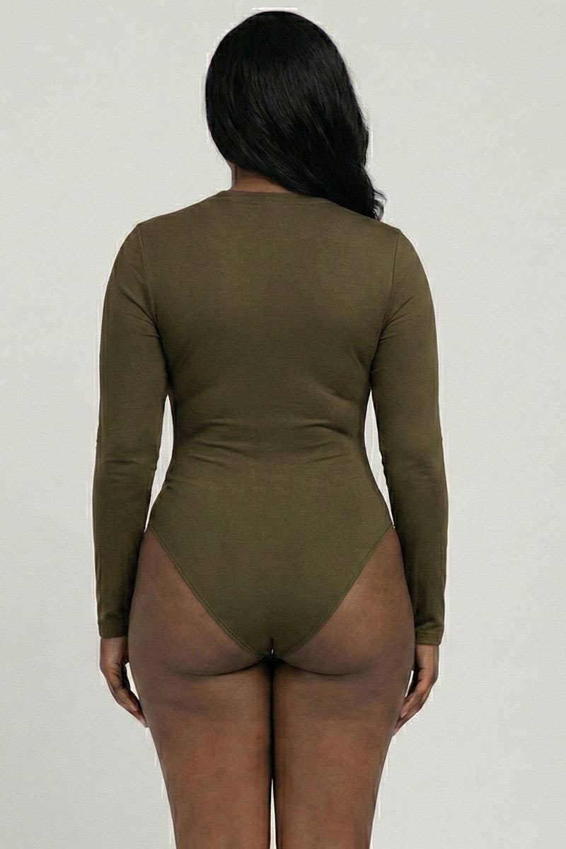 CAPELLA APPAREL - Wholesale Bodysuit - Women's - Plus Solid Long Sleeve Round Neck Bodysuit8