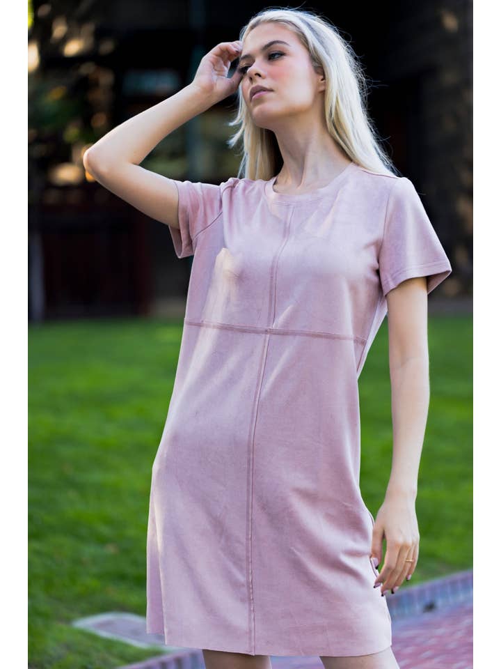 W.A.Y. --Wonderful And Young – Engroshandel Kjole - Dame – Casual kortærmet ruskind kjole ensfarvet5