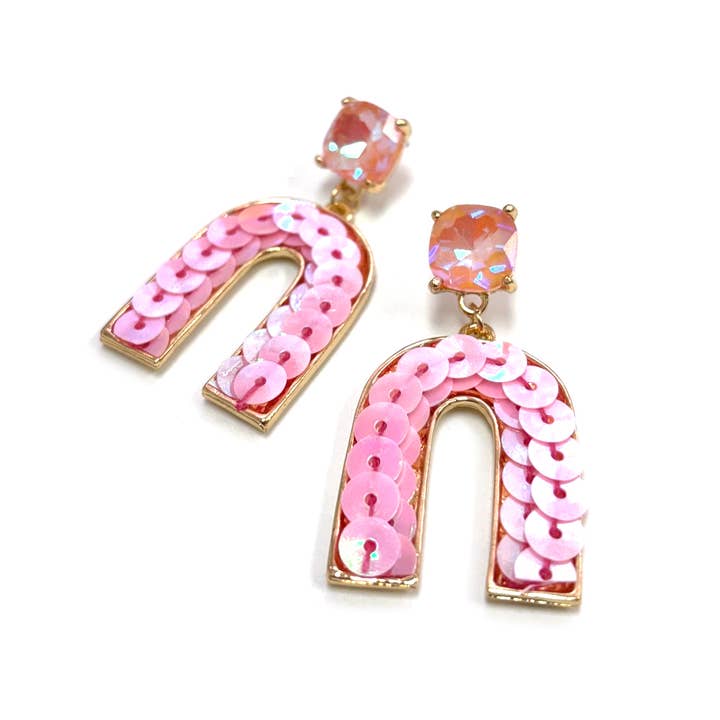 StarryNYC – Brincos de argola por atacado – Poste em pedra lapidada com almofada e brincos de lantejoulas em arco4