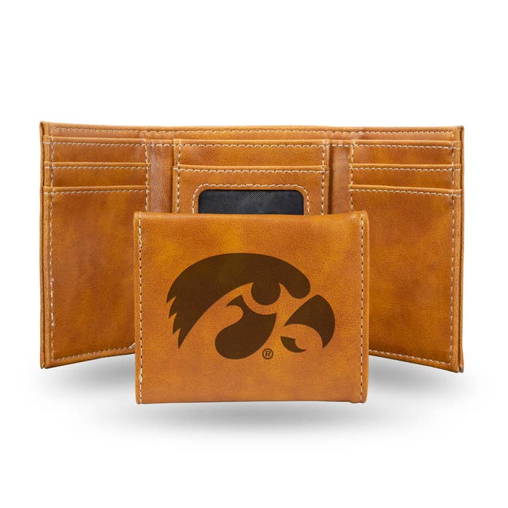 Iowa Hawkeyes Laser Engraved Trifold Wallet, Brown for wholesale by Rico Industries