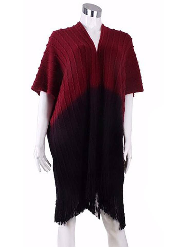 Funteze - Wholesale Poncho - Women's - Two Tone Fringe Poncho