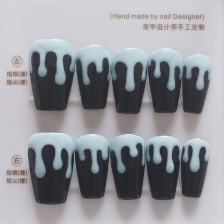 Black Handmade Gel Press on Nails Short Coffin French Tip Design for wholesale by vibeficant