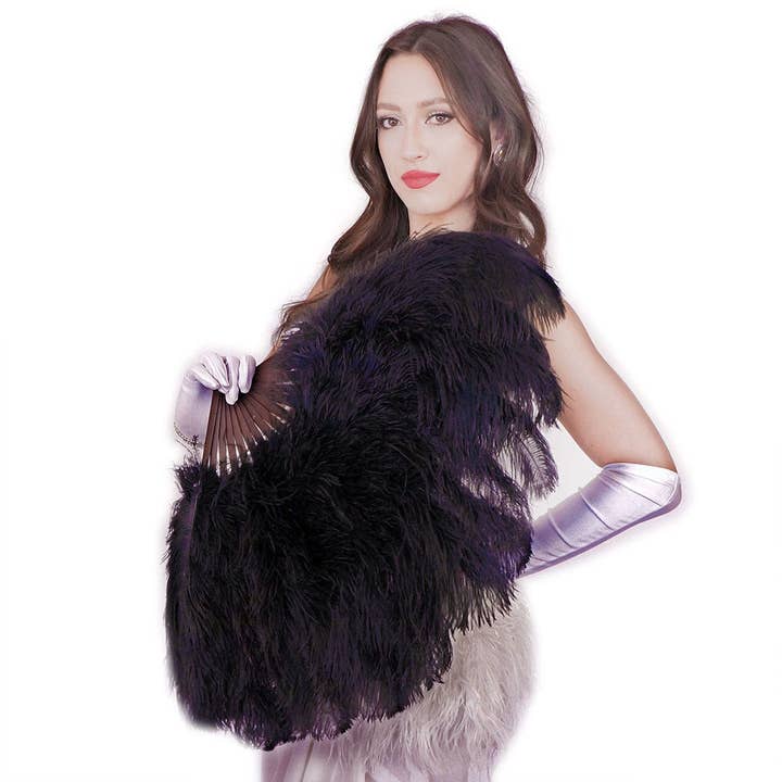 Ostrich Floss Feather Fan - Black for wholesale by Zucker Feather Products