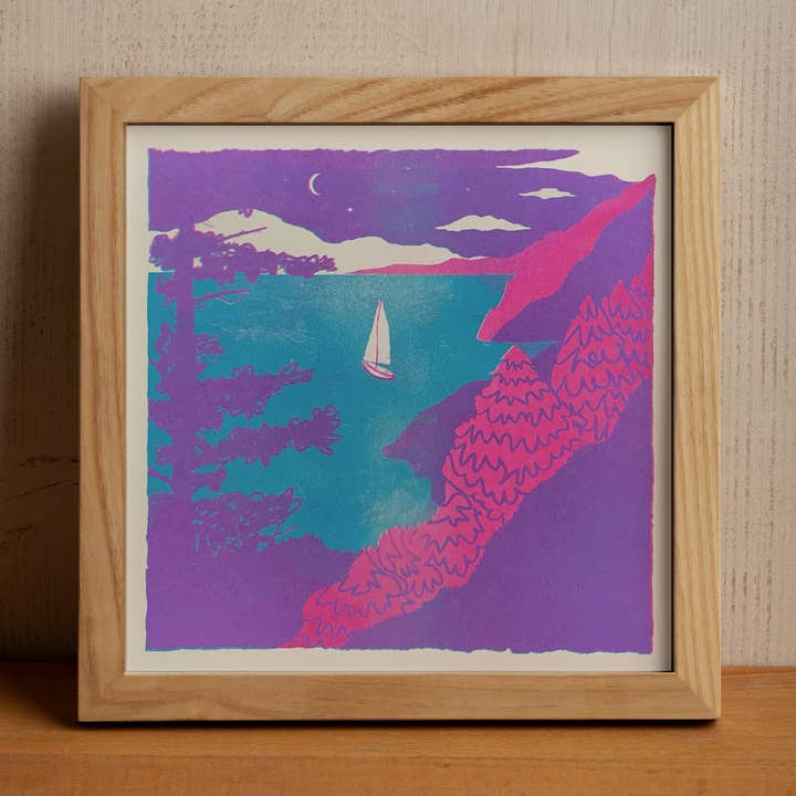 Sailboat Risograph Art Print for wholesale by Wildkat Studio