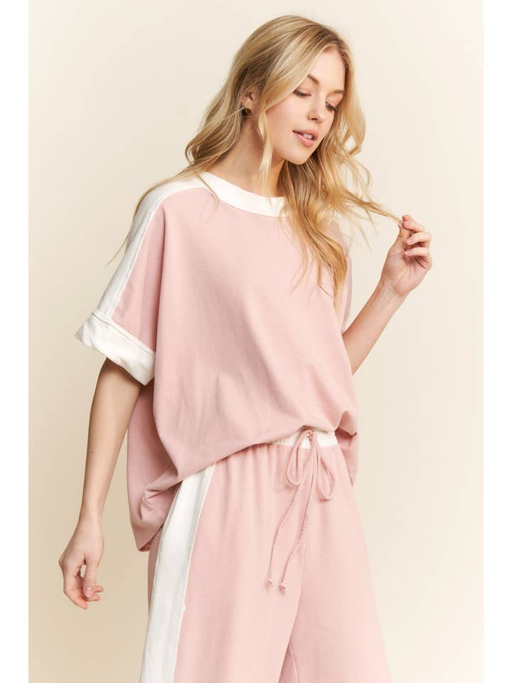J.Her - Wholesale T-Shirt - Women's - Mineral Washed Contrast Side Spring Top HT6374