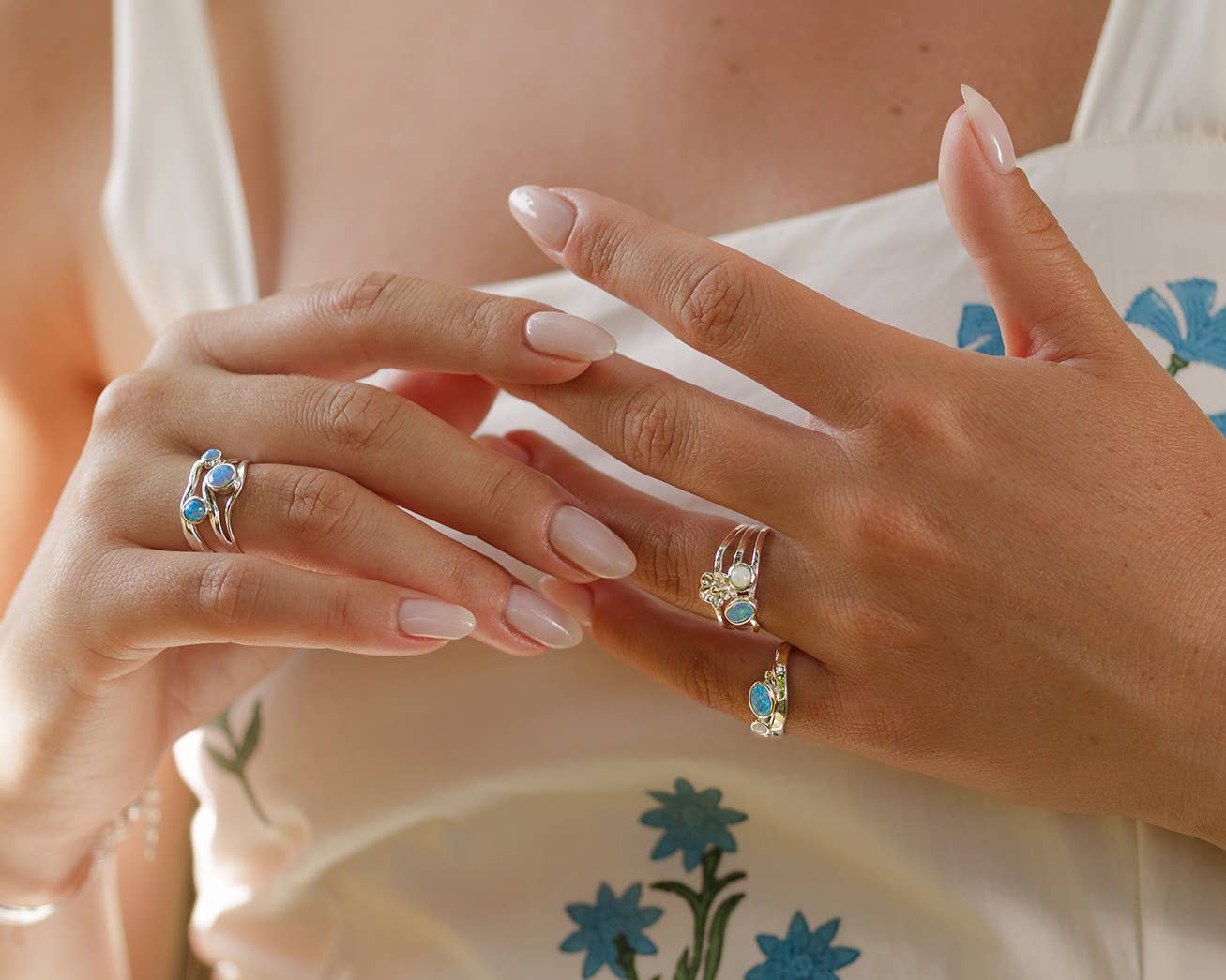 Banyan Jewellery - Wholesale Multi-Stone Ring - Handmade Three Opalite Sterling Silver Ring8