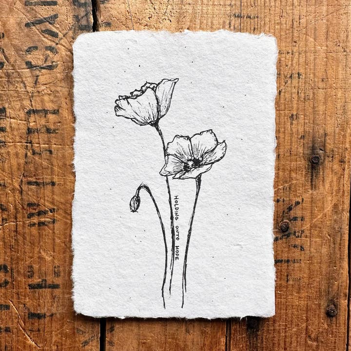 At holde fast i håbet valmuer skitse på håndlavet papir for engroshandel hos Alison Rose Vintage