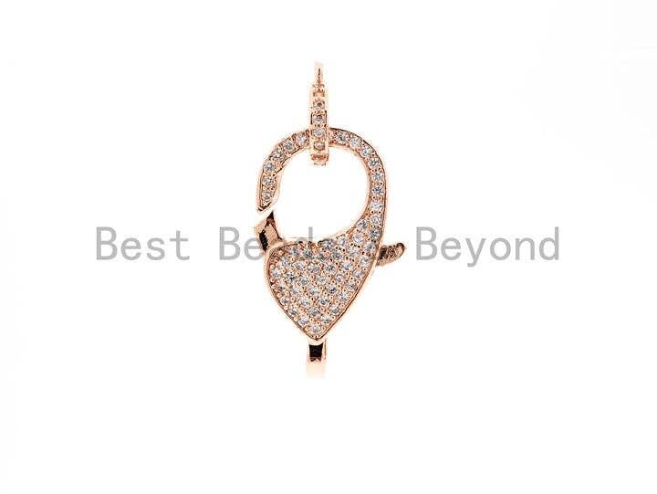 BestBeads&Beyond – wholesale Individual charm/pendant – CZ Micro Pave Teardrop Lobster Claw Clasp, Cubic Zirconia Pave Lobster Clasp, Silver Black Rose Gold Plated,22x12mm, sku#H1291