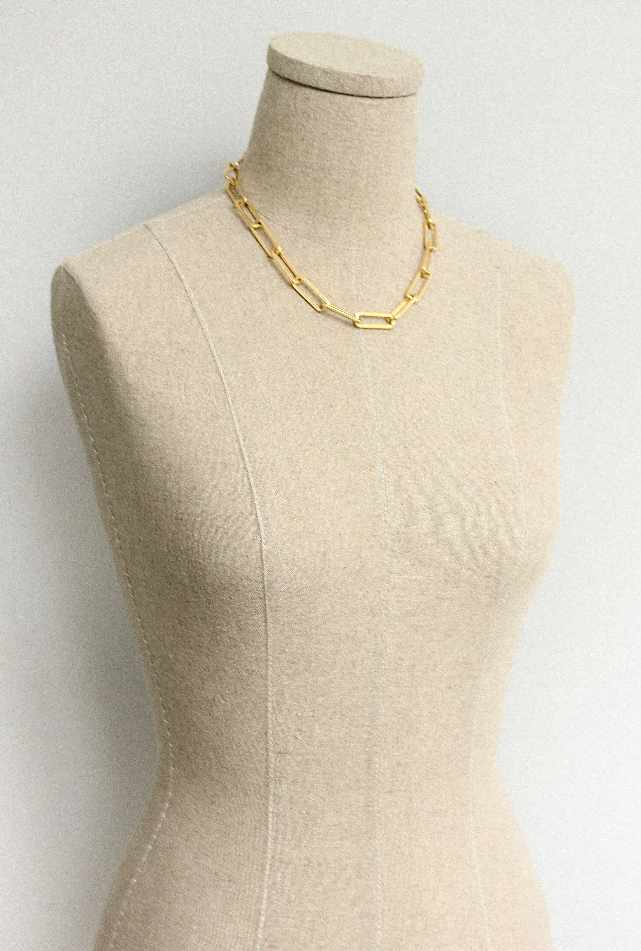 David Aubrey Jewelry - Wholesale Link & Chain Necklace - DOR615 18k matte gold paperclip chain necklace3