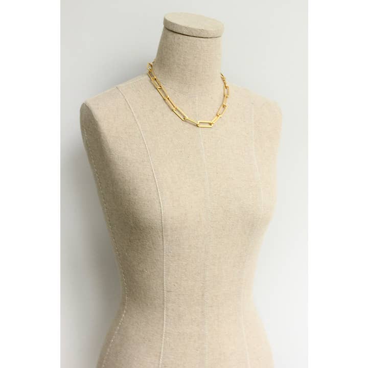 David Aubrey Jewelry - Wholesale Link & Chain Necklace - DOR615 18k matte gold paperclip chain necklace3
