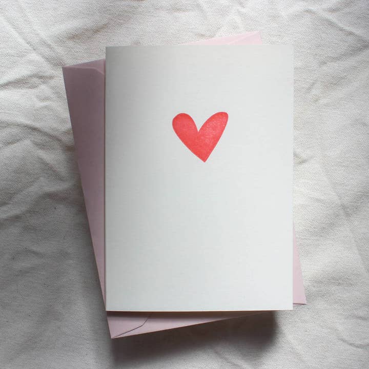 Handprinted Red Heart Mini Card for wholesale by Twenty two east