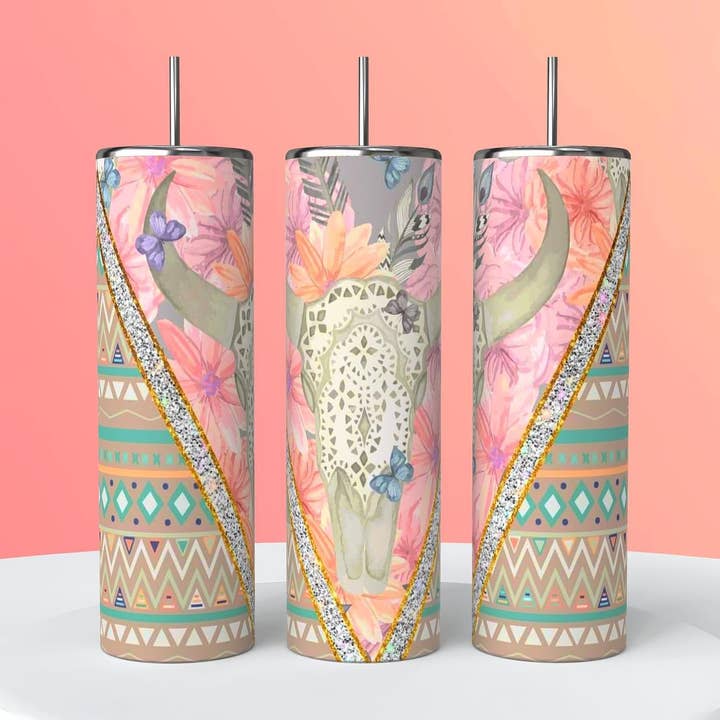 GOBELET EN FORME DE CRÂNE DE TAUREAU PASTEL pour la vente par Bull Riders Mama & Co. Tumblers