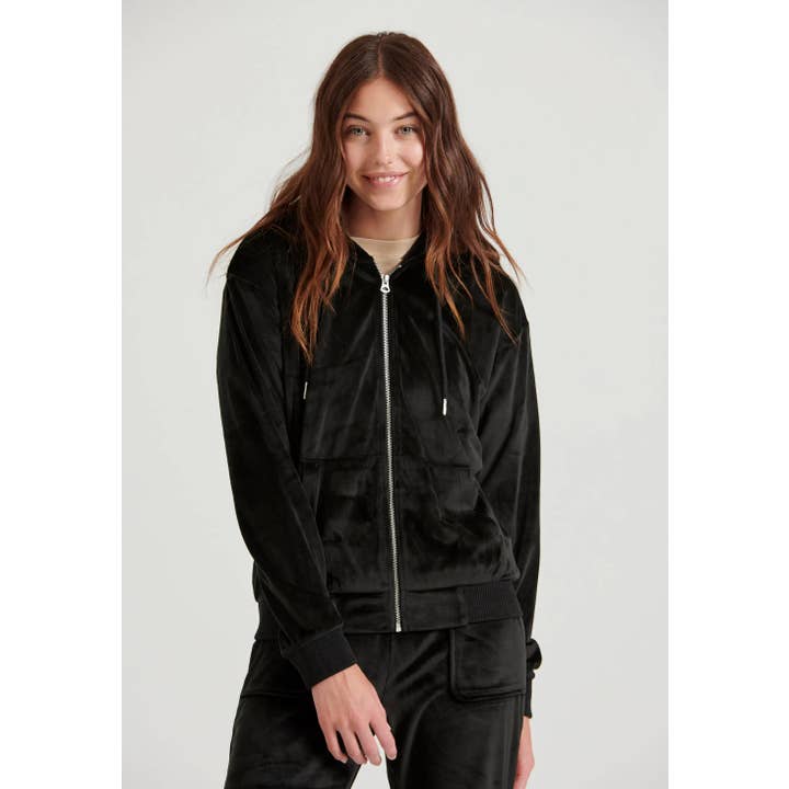 Zip-up hoodie in velour fabric for wholesale by Funky Buddha