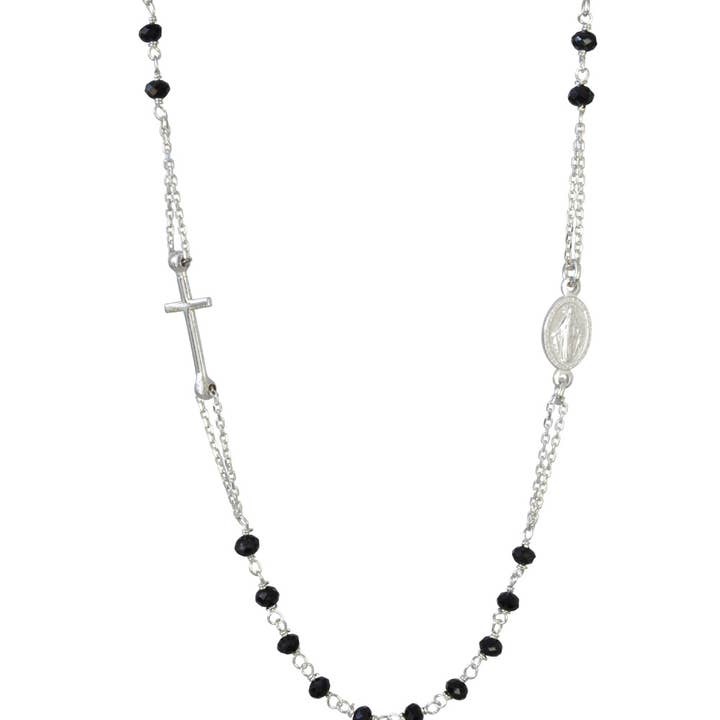 Necklace Saint with Cross and Black Pearls 925 for wholesale by Janusch