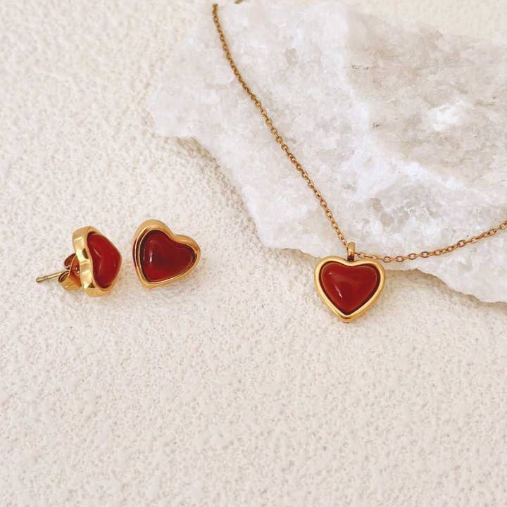 LilAryenne | Jewelry & Suncatchers – Großhandel Kette mit Anhänger/Charm – Karneol-Herzanhänger - Edelstahl-Kristallschmuckgeschenk2