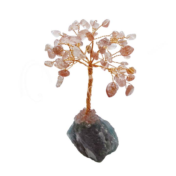 Oceanic Linkways Inc - Wholesale Spiritual Stone/Crystal - (PC)GEM TREE 3.15-3.5" - STRAWBERRY QUARTZ WITH FLUORITE BA0