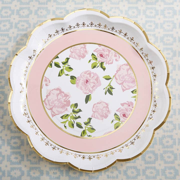 Kate Aspen - Wholesale Disposable Plate - Pink Tea Time Whimsy 9 in. Premium Paper Plates (Set of 16)