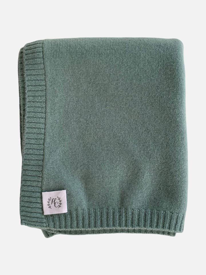 Cashmere Plain Knit Baby Blanket - Sage for wholesale by Heirloom Cashmere