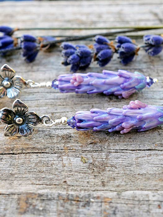 Blooming Lavender Glass Bead Earrings for wholesale by Lavender Beads