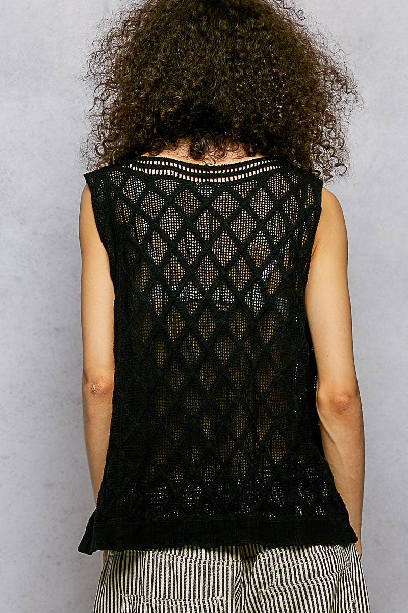 Pol Clothing - Wholesale Knit Top - Women's - V-neck Diamond Weave Crochet Sleeveless Knit Top 3