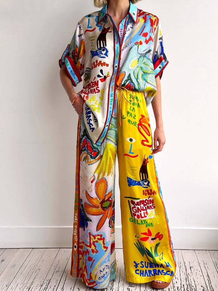 Resort Unique Print Shirt Elastic Waist Pocket Pants Set for wholesale by Rosa Clothing