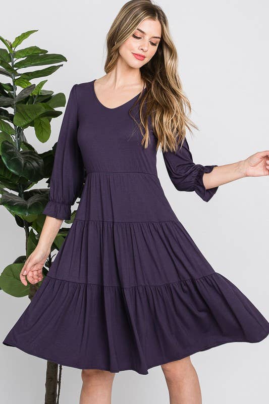 Reborn J - Wholesale Dress - Women's - Three Quarter Sleeve Tiered Dress3
