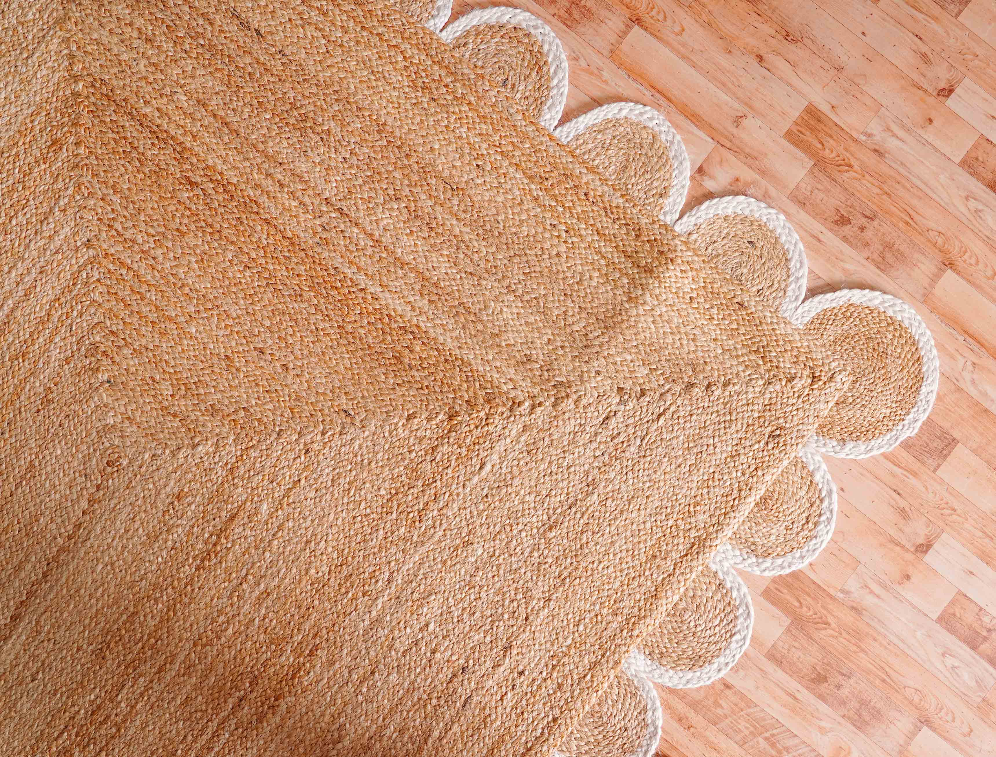 Chouhan Rugs - Wholesale Area Rug - White Scalloped Border Beige Color Jute Rug Living Room Rug 4
