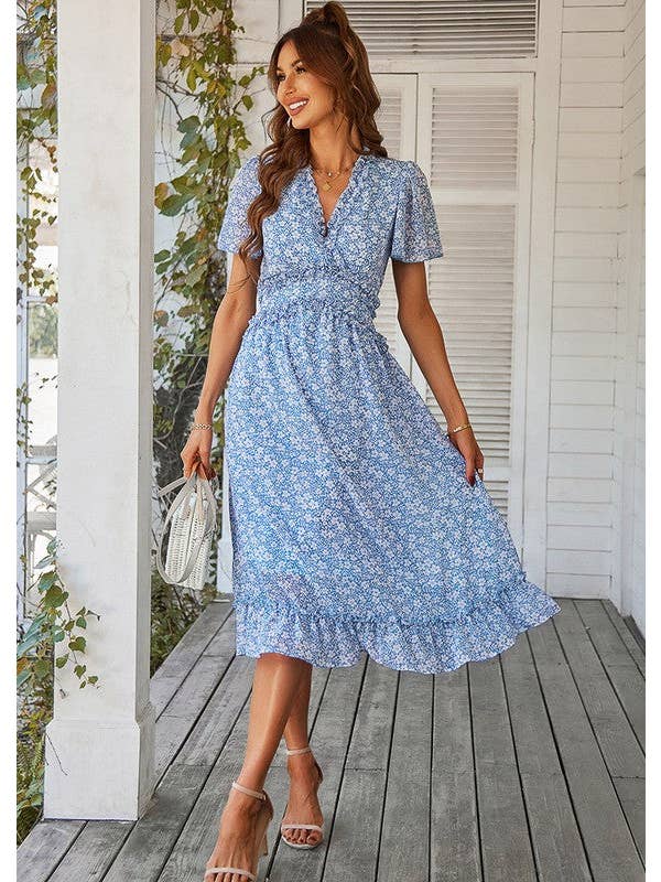 ePretty - Wholesale Dress - Women's - SZ25-DR23049 Floral Print Ruffle Trim Dress1