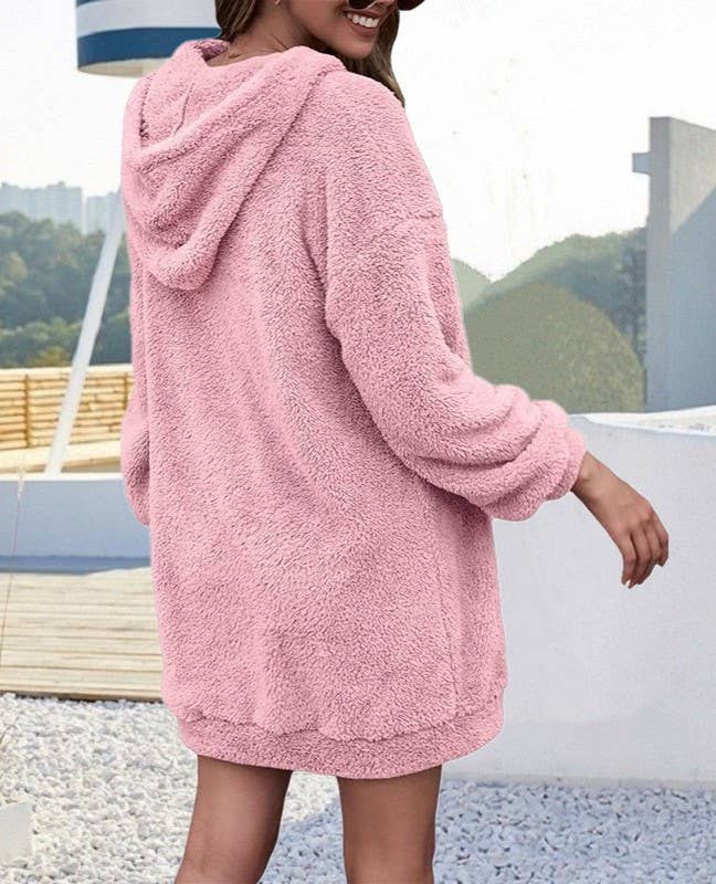 HIDDENBRAND - Wholesale Hoodie - Women's - Double-Sided Fleece Hooded Half-Zip Pocket Long Sweatshirt3