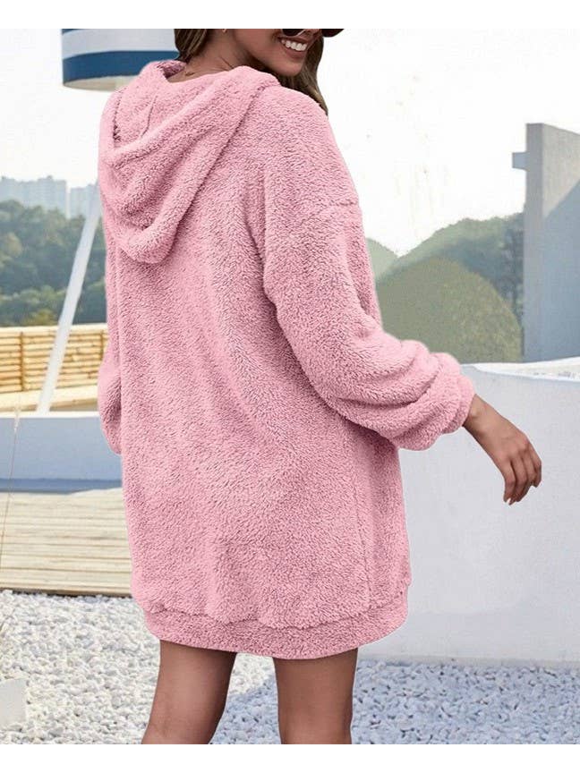 HIDDENBRAND - Wholesale Hoodie - Women's - Double-Sided Fleece Hooded Half-Zip Pocket Long Sweatshirt3