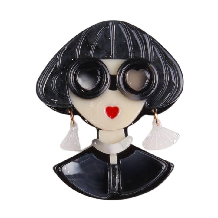 Girl Brooch with Glasses and Retro Style π§πΆοΈβ¨ for wholesale by Miss Minna