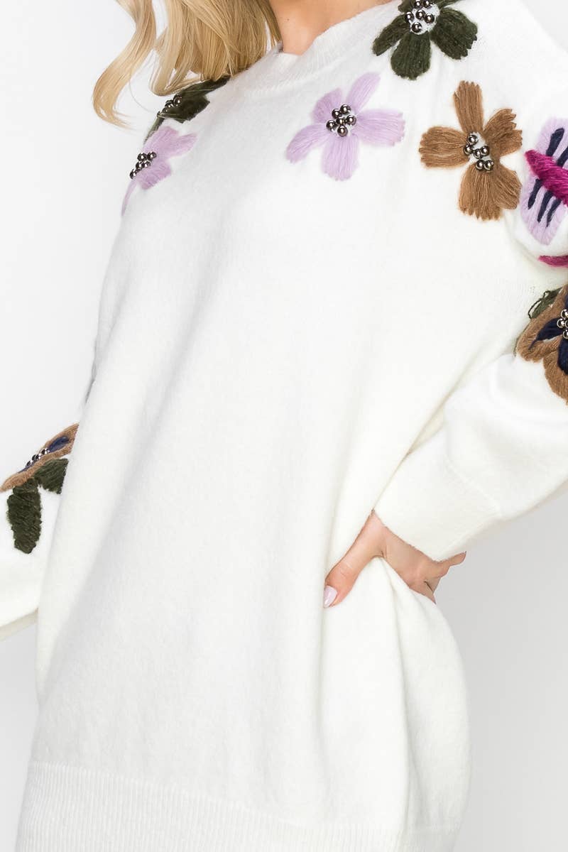 Joh Apparel - Wholesale Pullover-trui - Dames - Scout gebreide gehaakte trui met bloemen2