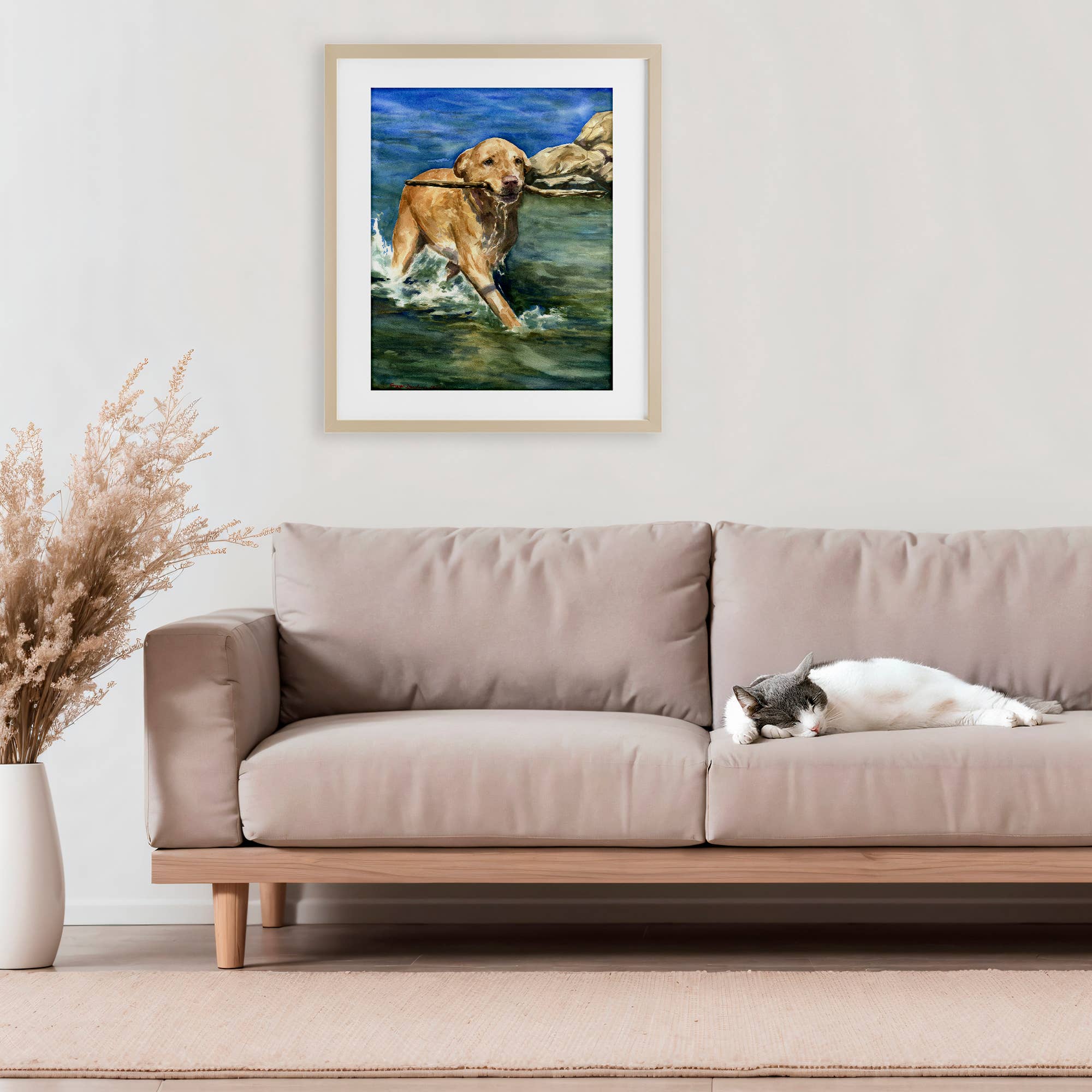 Stupell Industries - Vente Enseigne murale - Art mural sous verre - Labrador heureux avec bâton4