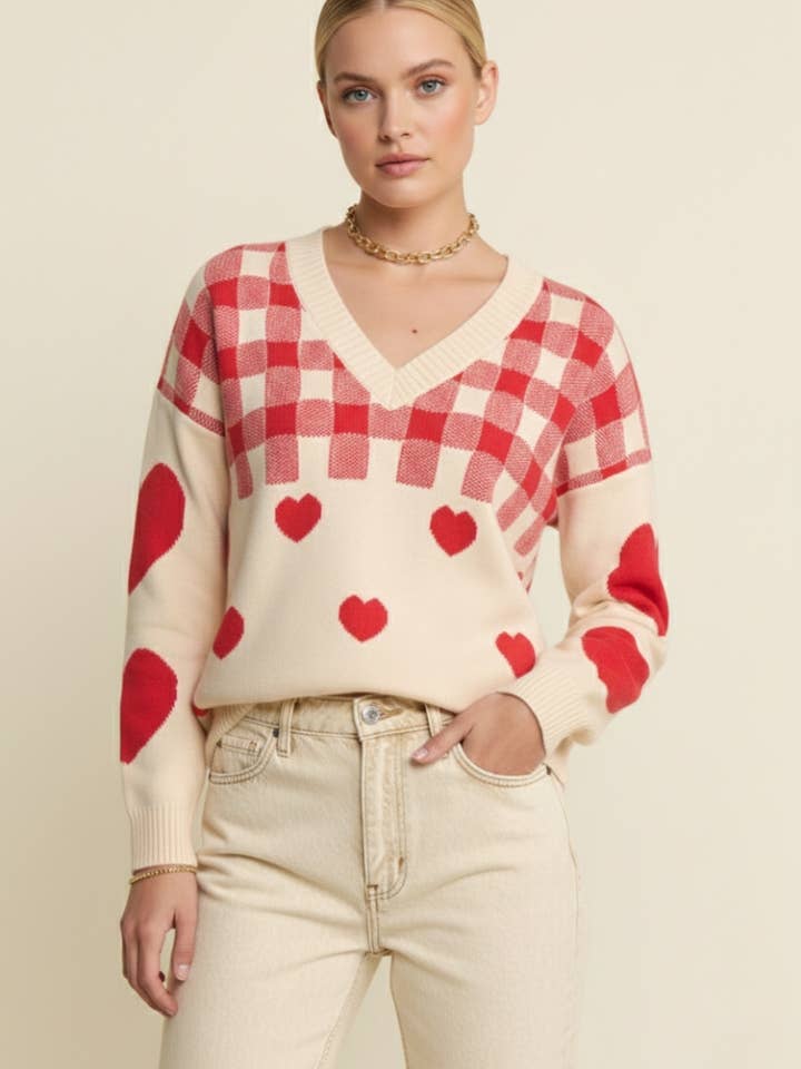 HJÄRTAN & RUTIG V-RINGAD TRÖJA för wholesale av J.NNA