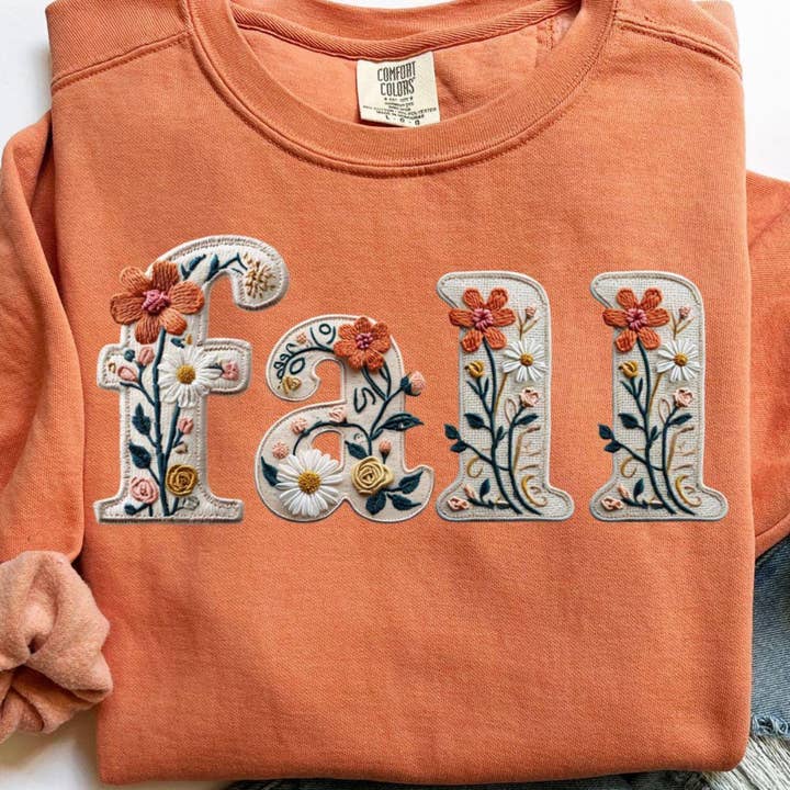 Barefoot Beauties - Wholesale T-shirt – women's - Fall Florals Faux Embroidery1