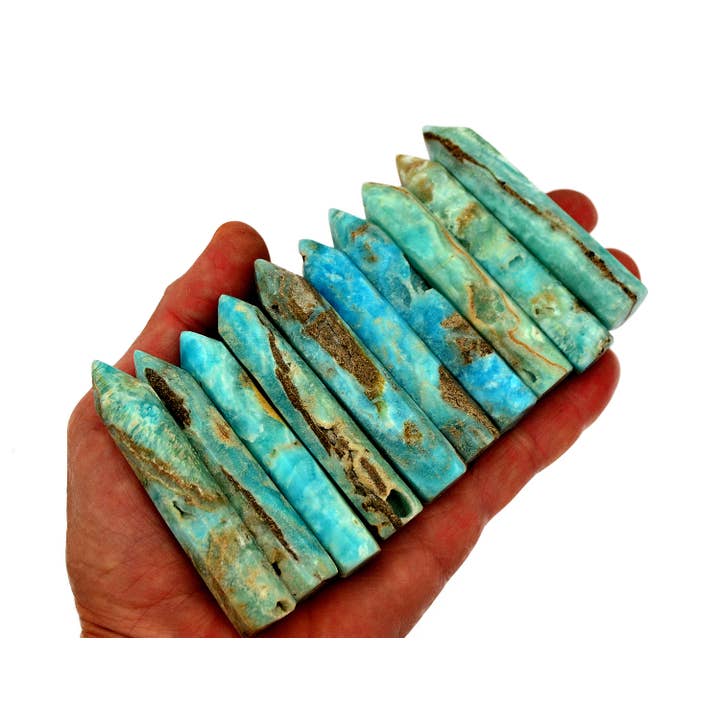 Kaia & Crystals – Großhandel Spiritueller Stein/Kristall – Blauer Aragonit Kristall-Spitzenpunkt (70 mm)6