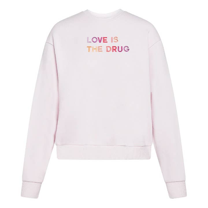 Love is the Drug Polished French Terry Crew Pale Lavender <br/> Pink Shades for wholesale by The Electric Merch Co.