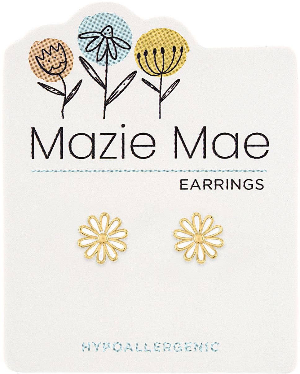 Center Court - Wholesale Stud/Post Earrings - Mazie Mae Earring: Gold Daisy Stud Earring0