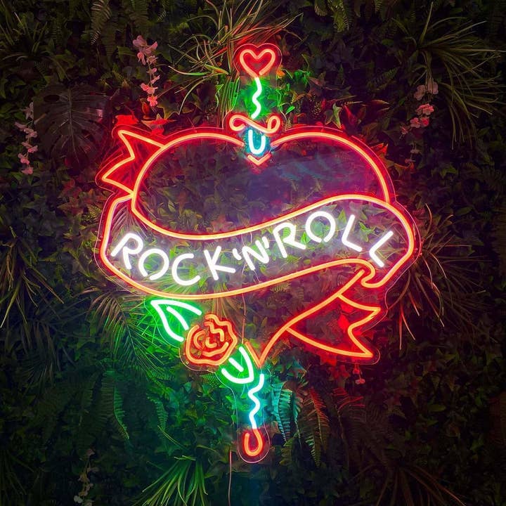 Rock N Roll Herz mit Banner Neonschilder, Neonlichter, LED N für den Großhandel von Aoos Custom