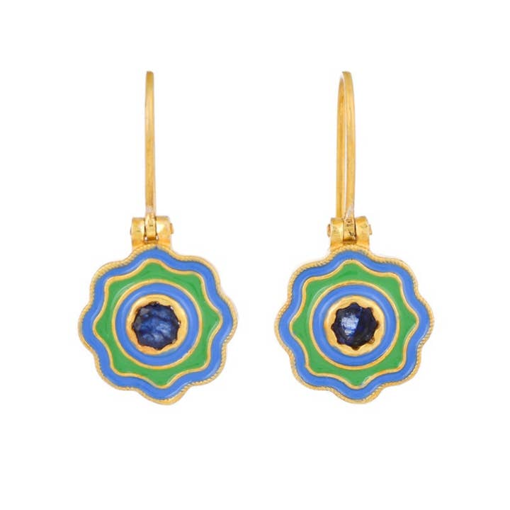 "Swirling Eagerness"Silver Sapphire Vermeil Enameled Earring for wholesale by Misteerious Seed
