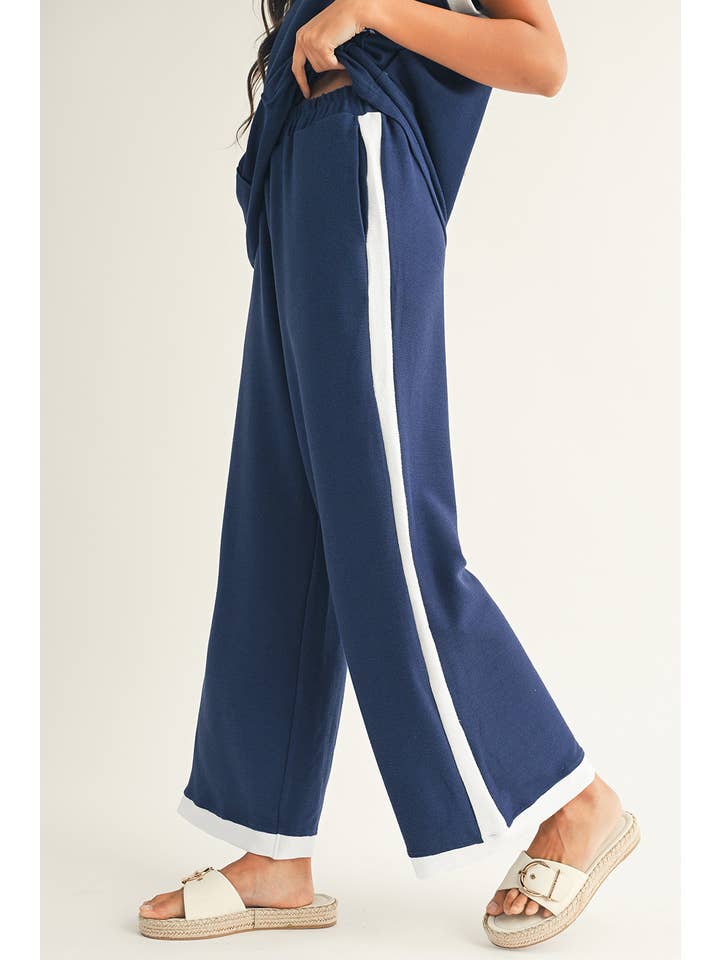 Little Daisy Closet - Wholesale Top & Pant Set (NOT Loungewear) - Women's - LDC Color Block Pocketed T Shirt and Wide Leg Pants Set