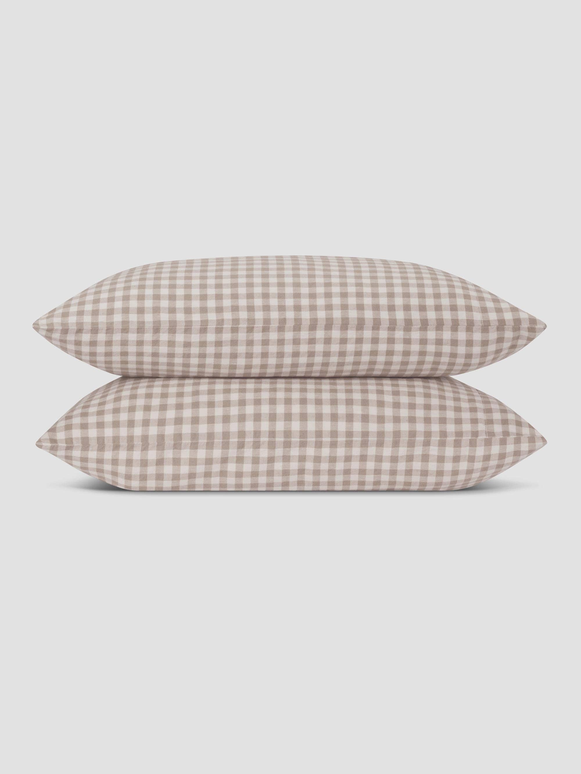 Piglet in Bed USA - Wholesale Bedding Pillowcase/Sham - Mushroom Gingham 100% Linen Pillowcases (Pair)1