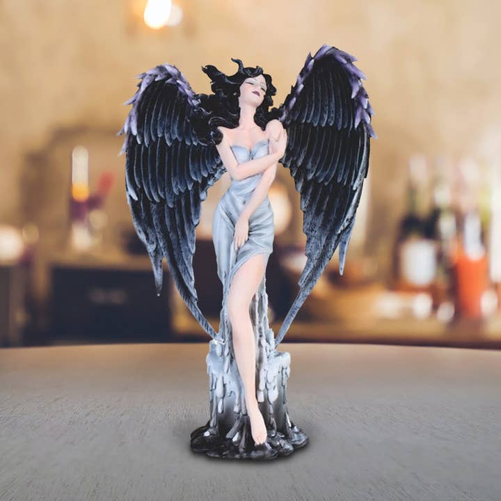 12.5"H Gothic Dark Angel Fairy Feather Wings Figurine Gifts for wholesale by FC Design